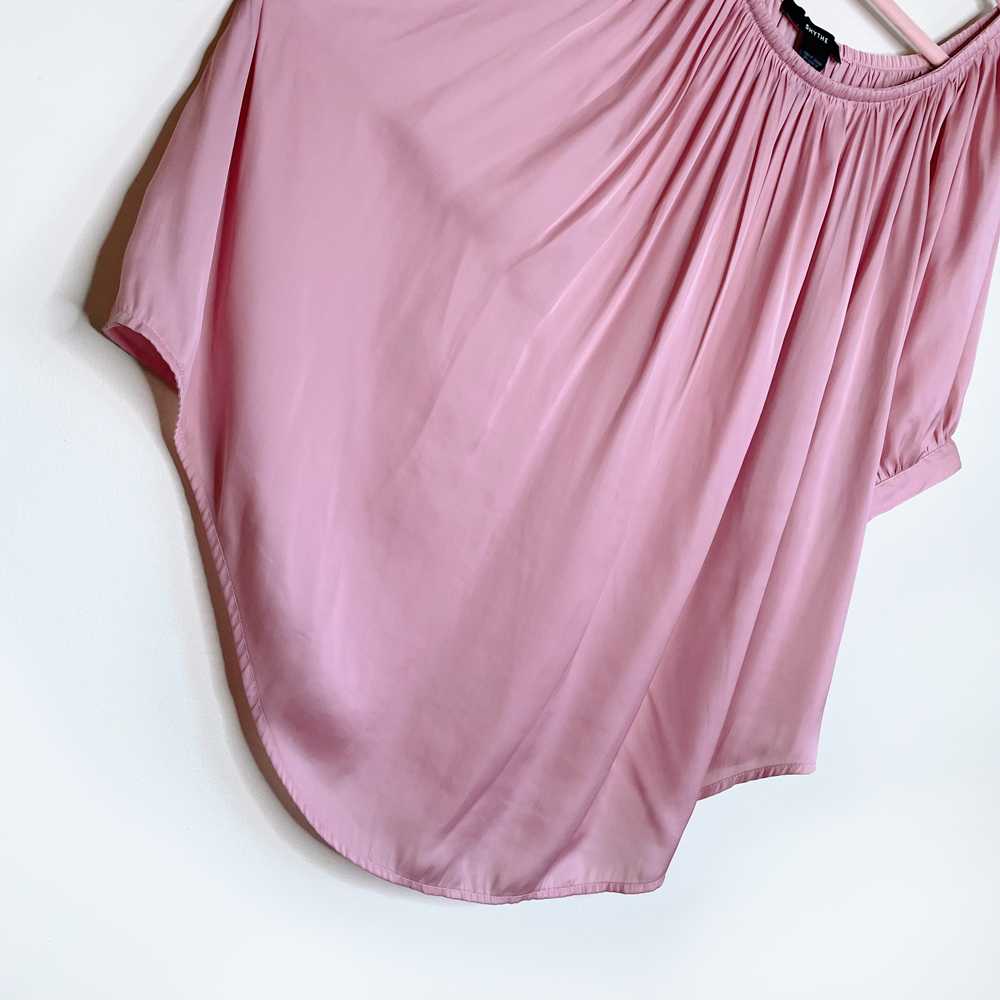 smythe gypset pink satin off shoulder blouse - size large