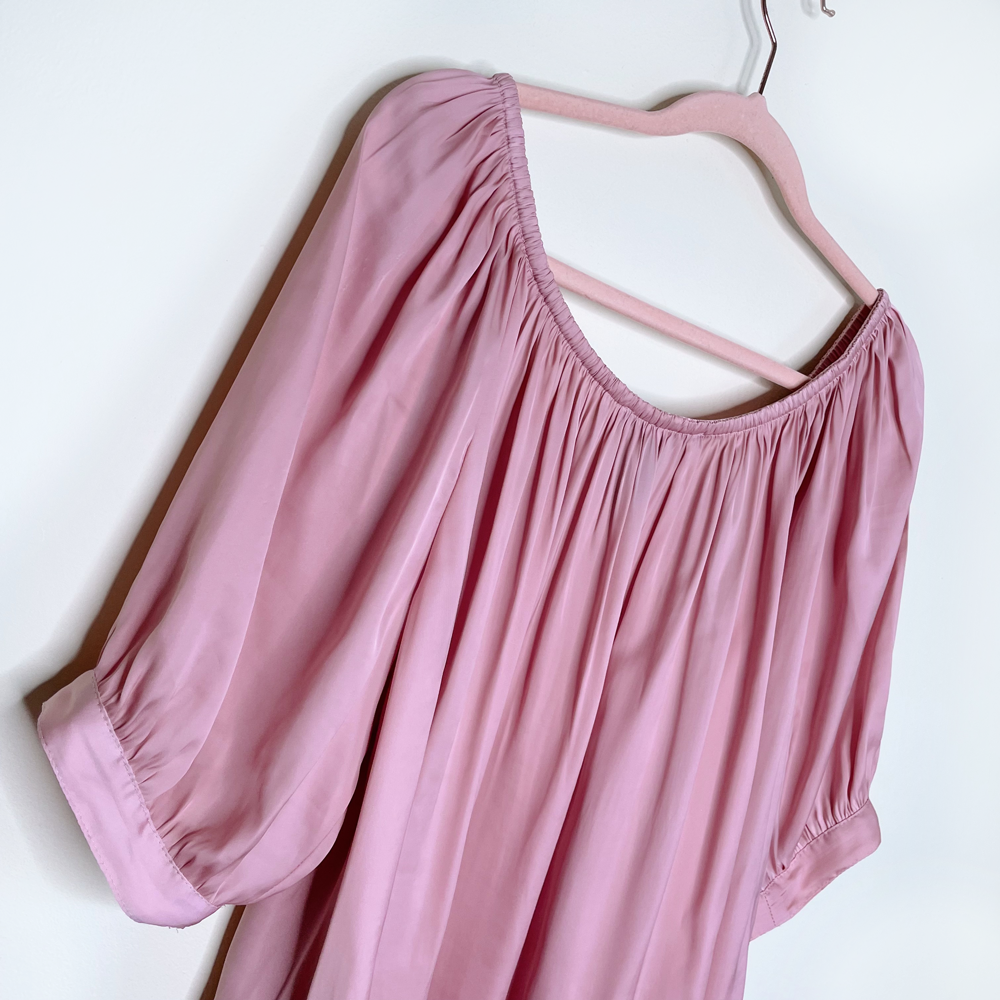 smythe gypset pink satin off shoulder blouse - size large