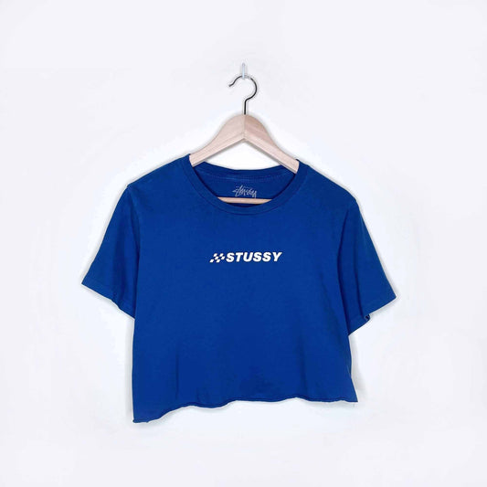 stussy cropped racing logo t-shirt - size large