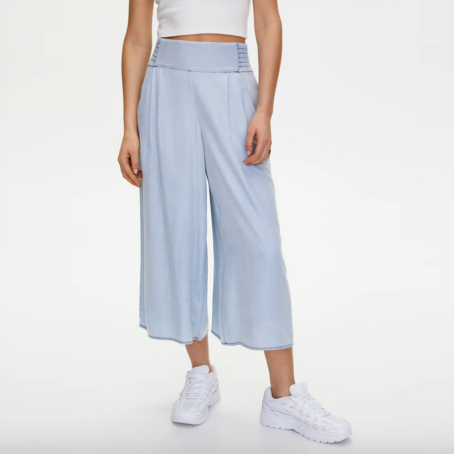 talula sullivan high waisted wide leg cropped chambray pants - size large