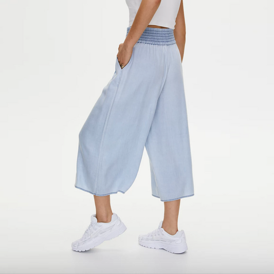 talula sullivan high waisted wide leg cropped chambray pants - size large