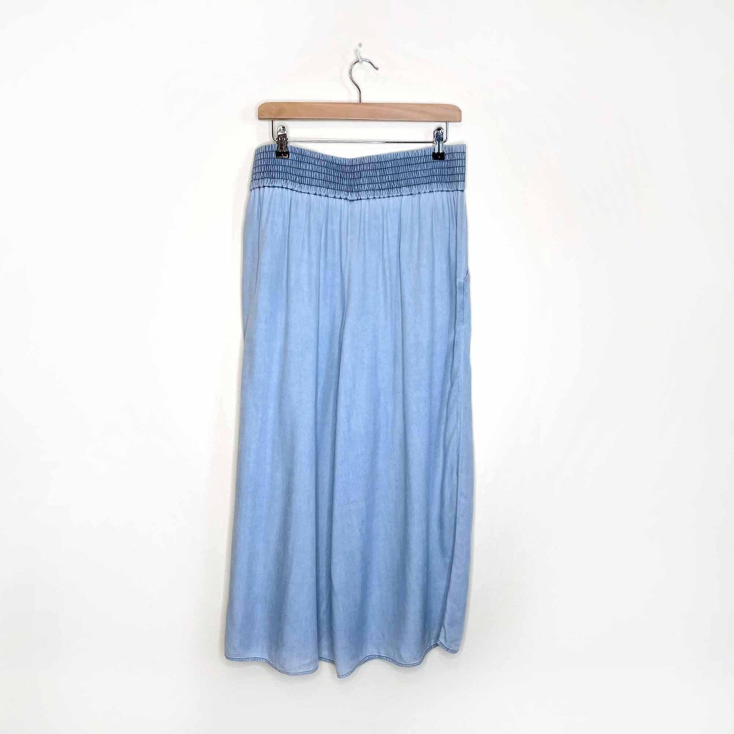 talula sullivan high waisted wide leg cropped chambray pants - size large