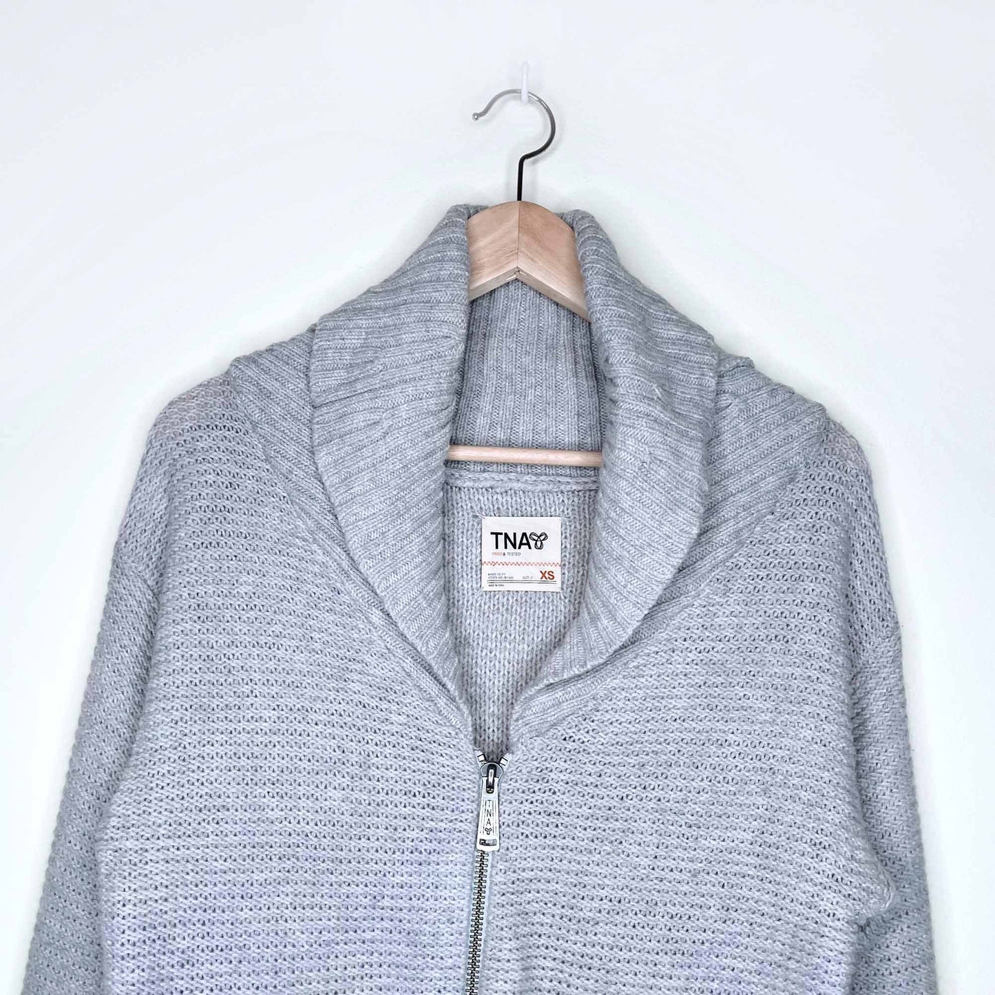 tna 100% wool shawl zip-up cardigan sweater - size xs