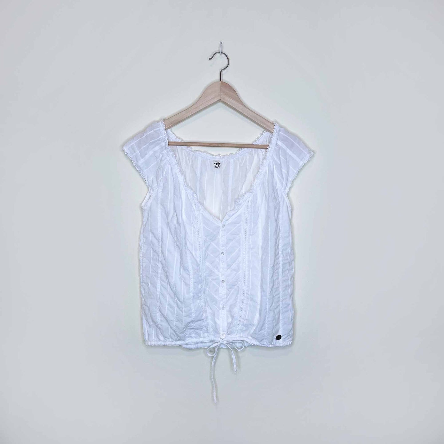 tna white summer button down cotton beach top - size large