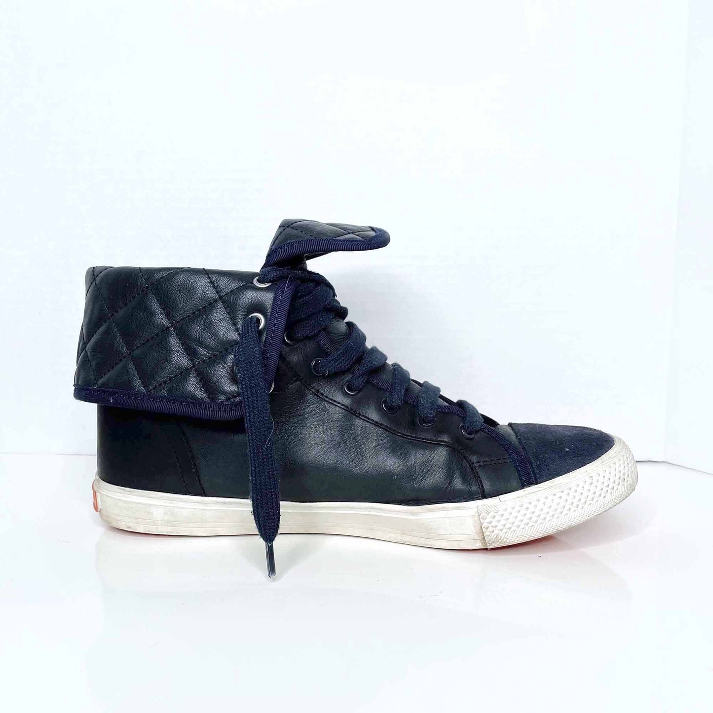 tory burch high top fold over leather sneakers - size 10