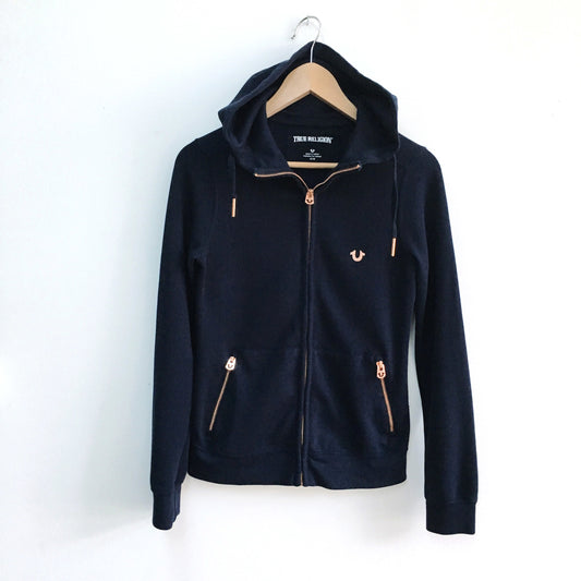 True Religion Zip Hoodie with Rose Gold - size xs