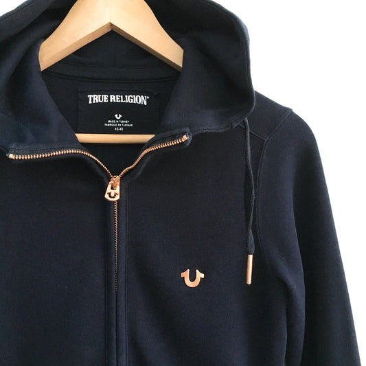 True Religion Zip Hoodie with Rose Gold - size xs