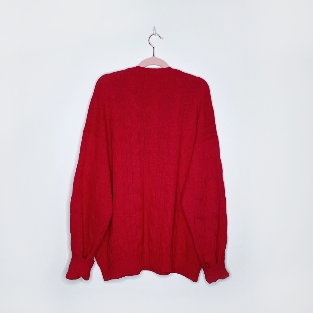 vintage ucob red wool silk cashmere cable knit v-neck sweater - size xl