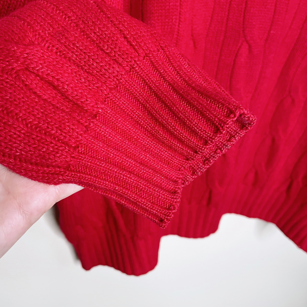 vintage ucob red wool silk cashmere cable knit v-neck sweater - size xl