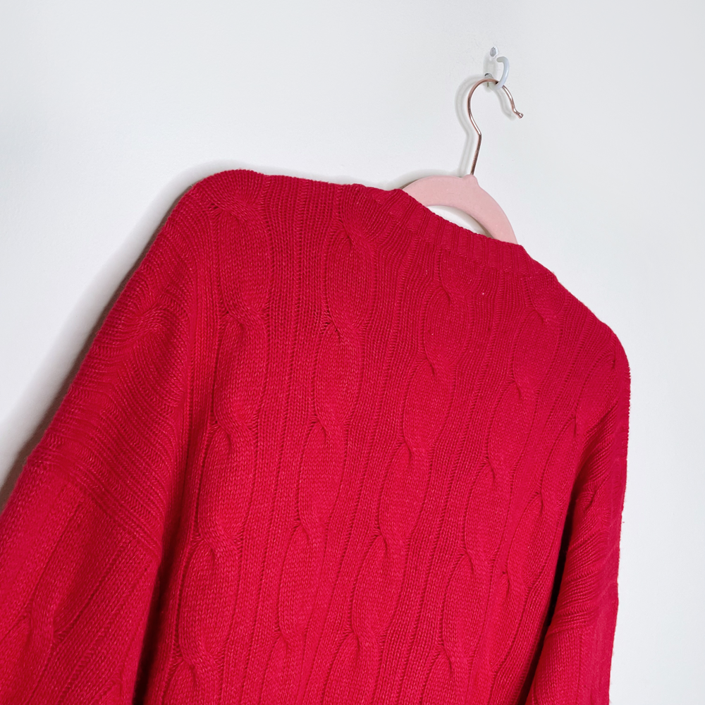 vintage ucob red wool silk cashmere cable knit v-neck sweater - size xl