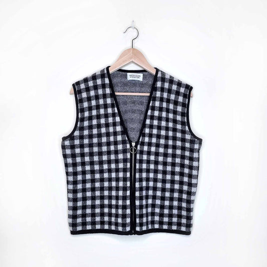 vintage united colors of benetton wool-blend gingham plaid vest - size medium