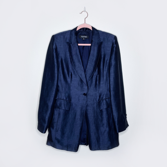 emanuel ungaro metallic blue silk-linen long blazer - size 8