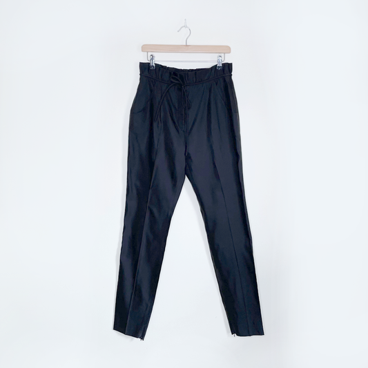 valentino silk high rise tapered trouser with ruffle tie waist - size 8