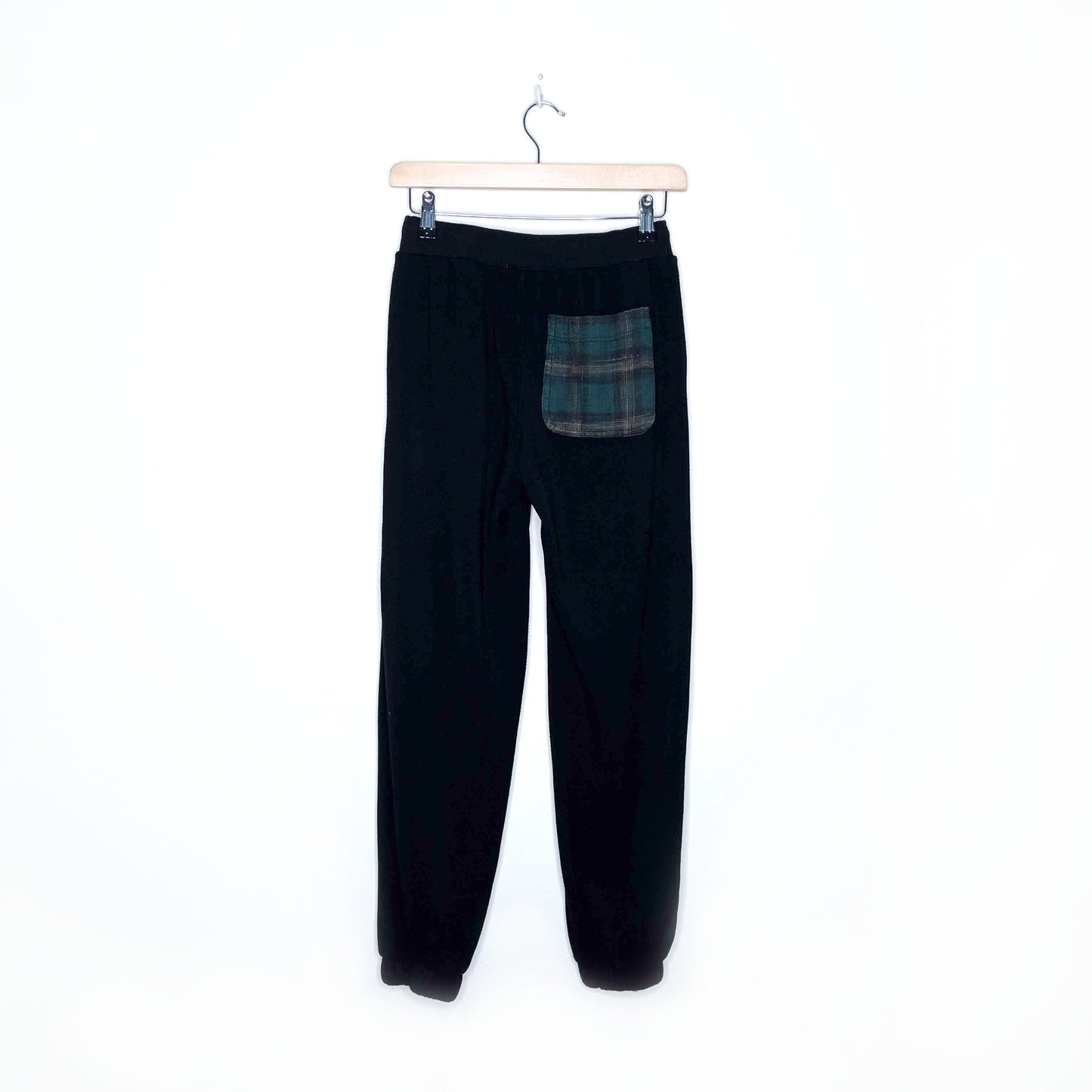 vintage havana green plaid button down black fleece jogger set - size small