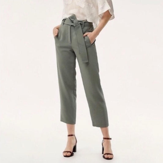 wilfred sage green tie front belted high waist trouser - size 4