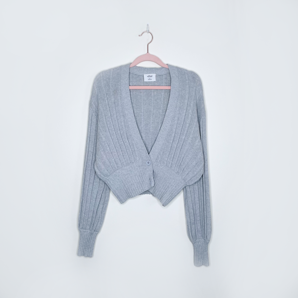 wilfred thais grey ribbed wool deep v cardigan sweater - size small