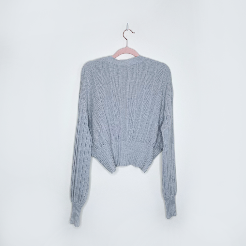 wilfred thais grey ribbed wool deep v cardigan sweater - size small