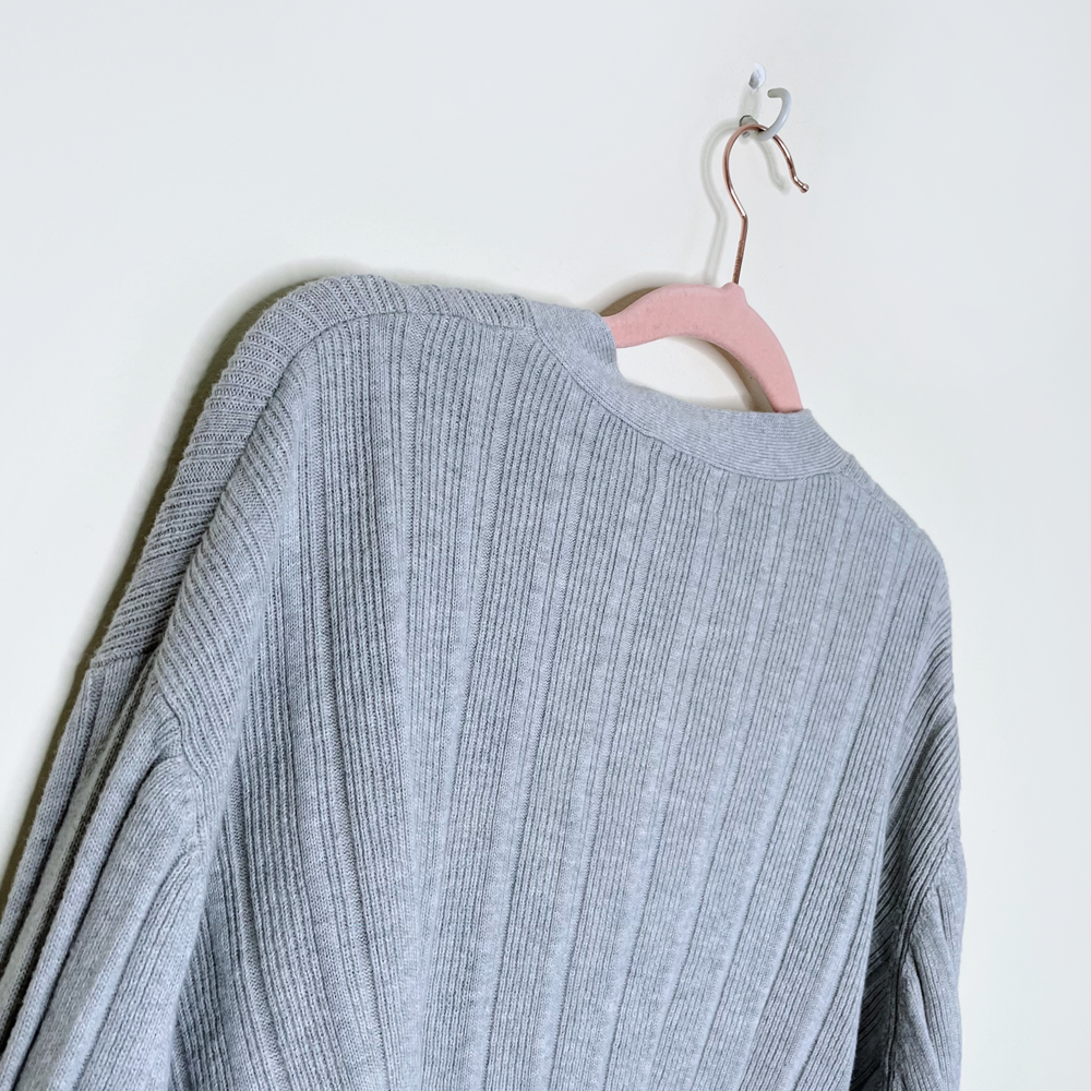 wilfred thais grey ribbed wool deep v cardigan sweater - size small