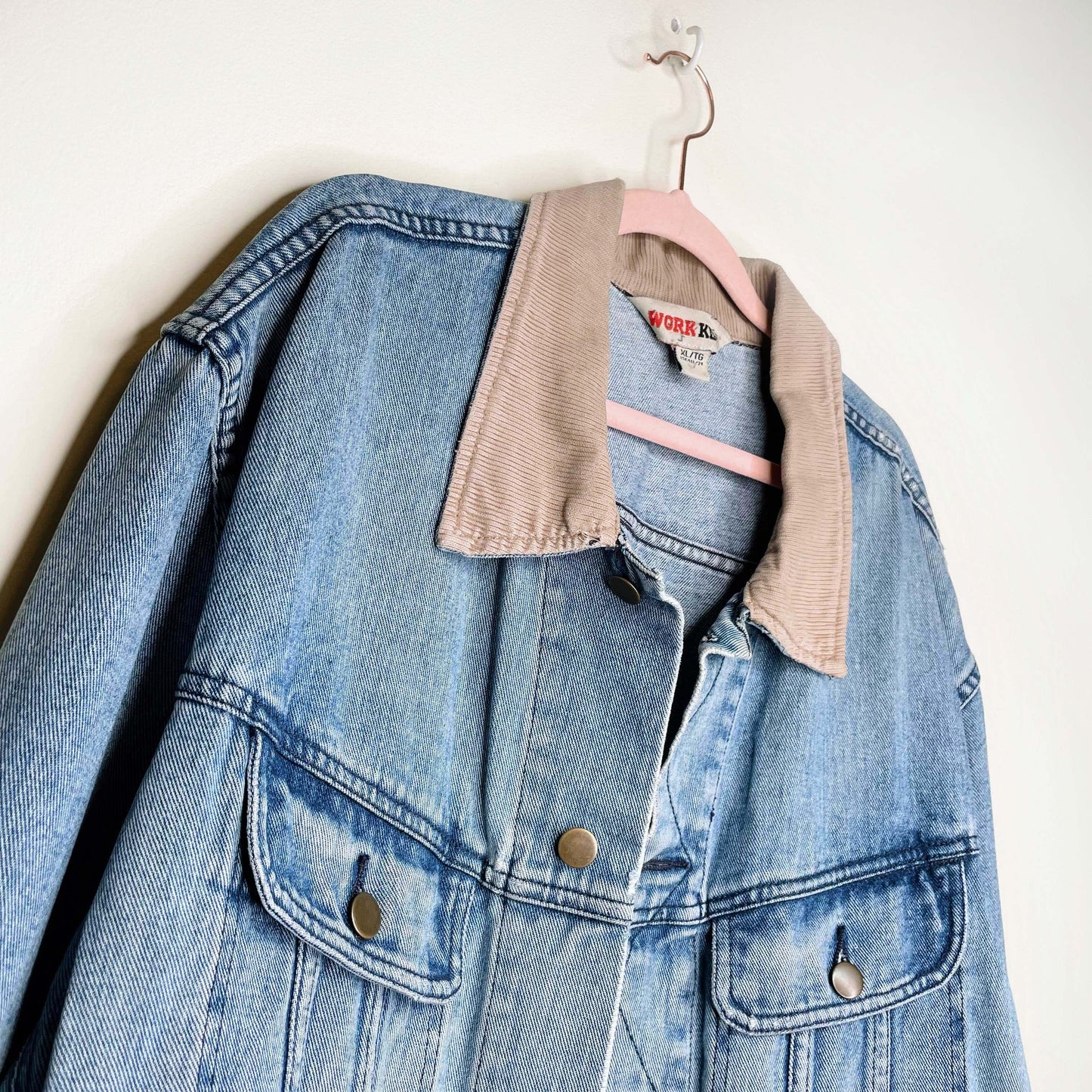 vintage work king denim jacket with corduroy collar - size xl