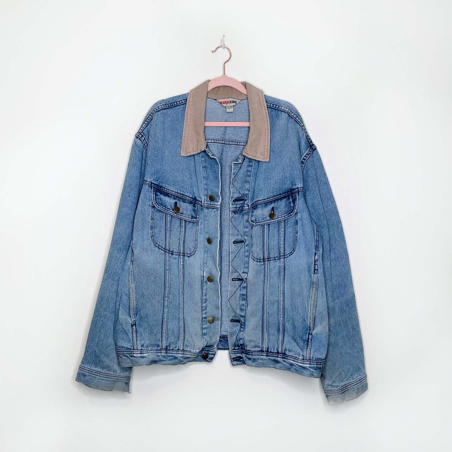 vintage work king denim jacket with corduroy collar - size xl