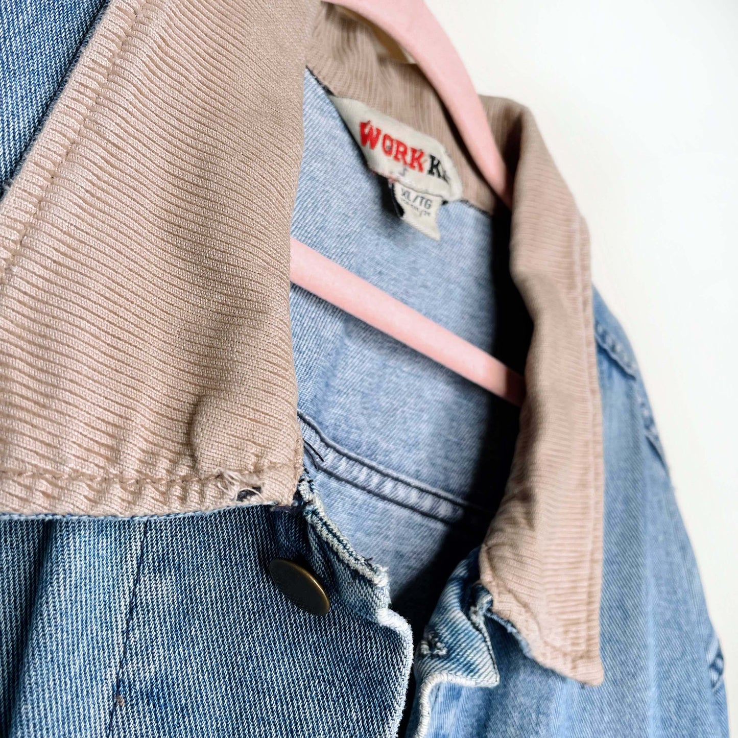 vintage work king denim jacket with corduroy collar - size xl