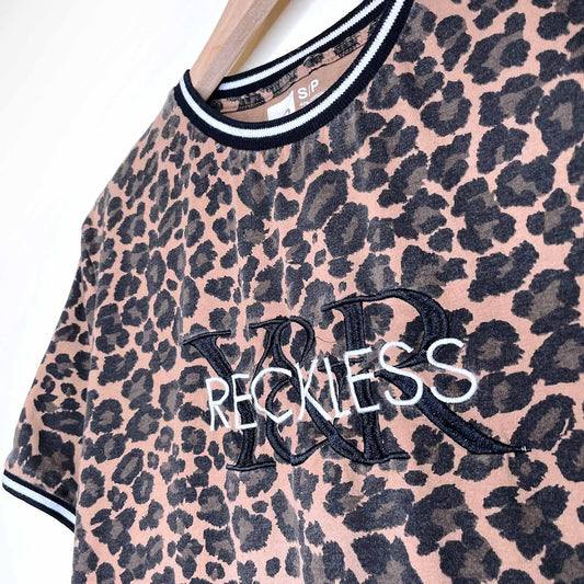 young & reckless leopard print ringer tee - size small