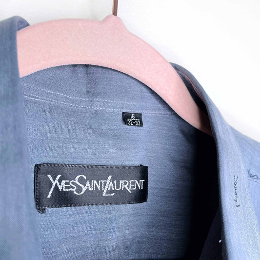 men's ysl blue logo embroidered pocket dress shirt - size 16