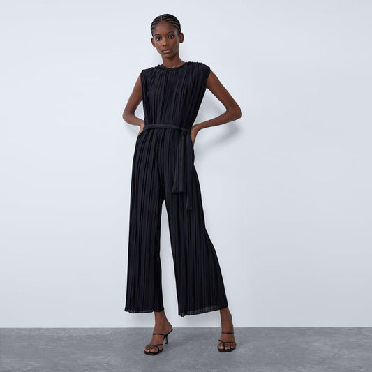 nwt zara accordion pleat sleeveless jumpsuit - size small