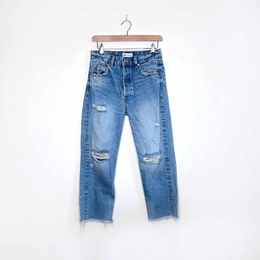 zara 90's mom fit high rise button fly ripped jeans - size 4