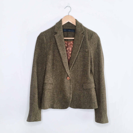 Zara wool herringbone blazer with elbow patch - size Small