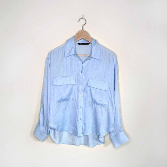 zara wrinkled button down double pocket shirt - size xs