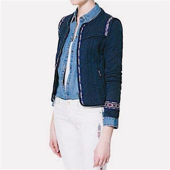 Zara quilted denim embroidered jacket - size xs