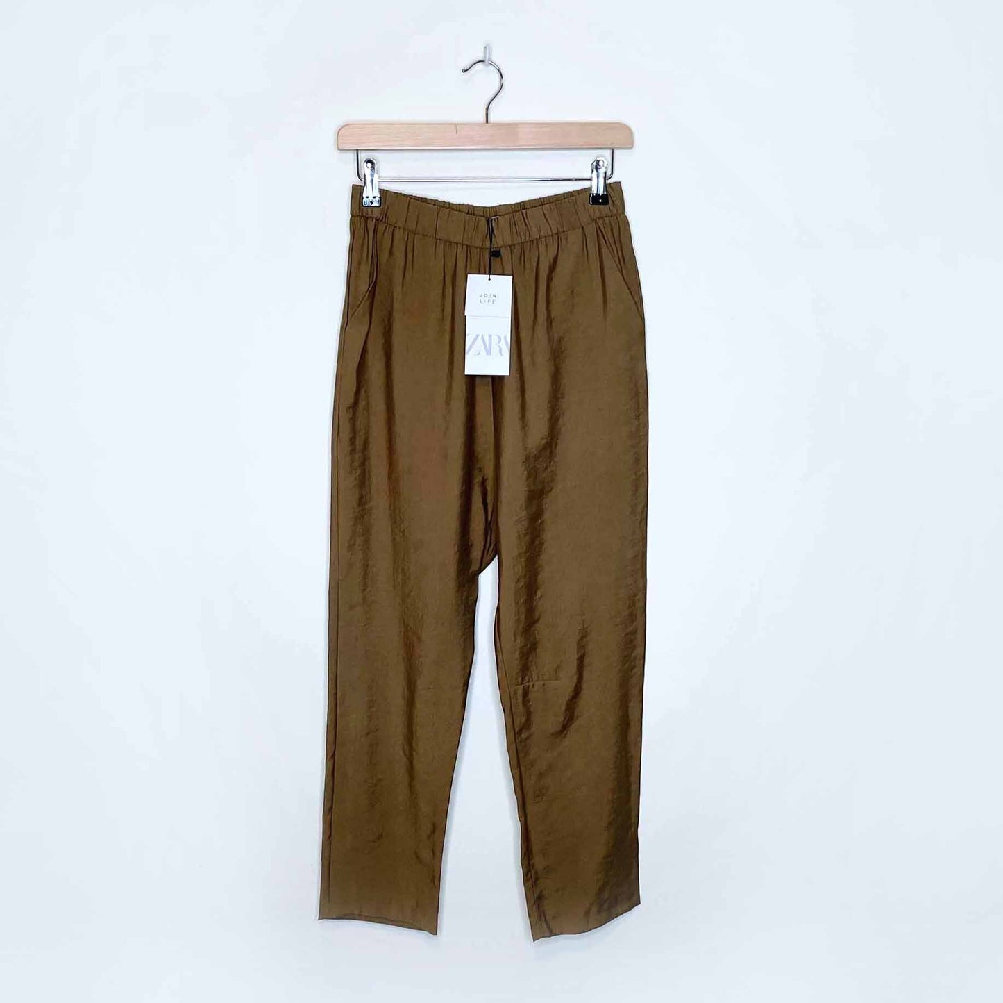 zara classic tapered trousers with elastic waist - size xs