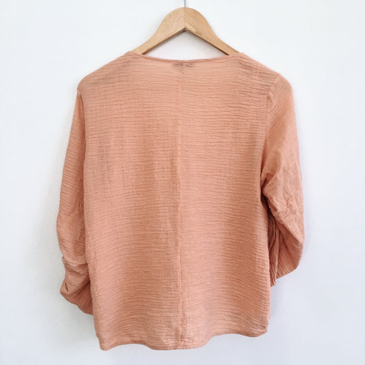 Zara Peach Blouse with Tie Sleeves - Size Small