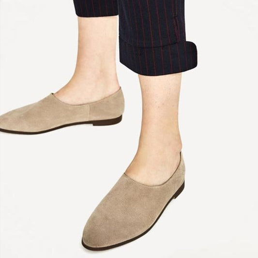 zara suede slip on minimalist flats - size 39